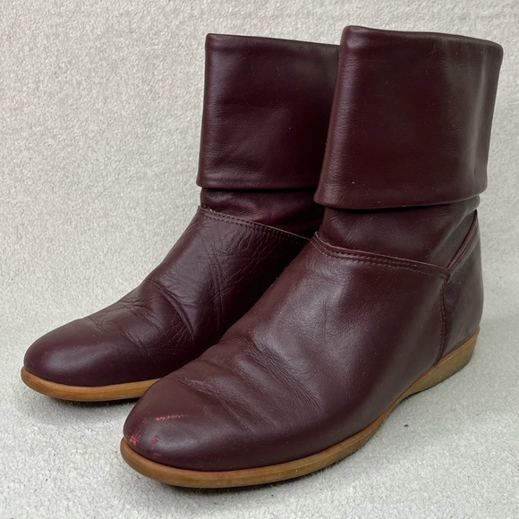 Vintage Heartland Leather Fold-Over Boots-Maroon/Burgundy-Womens 6.5-Vtg-90s-80s - Picture 3 of 12